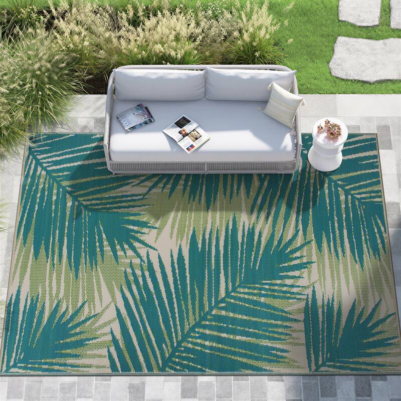 Tropical Floral Reversible Plastic Outdoor Rugs - 7'10"X10'