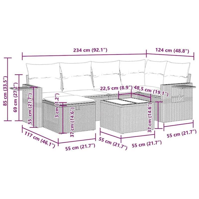 vidaXL Patio Sofa Set with Cushions Outdoor Conversation Furniture Poly Rattan
