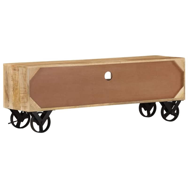 vidaXL TV Stand with Wheels 43.3"x11.8"x14.6" Rough Mango Wood - 43.3" x 11.8" x 14.6"