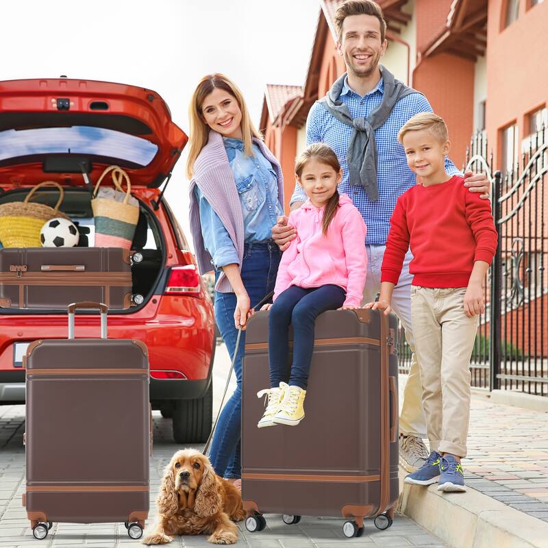 20"28" 3 Pieces Lightweight Hardshell Luggage w/Cosmetic Case Spinner