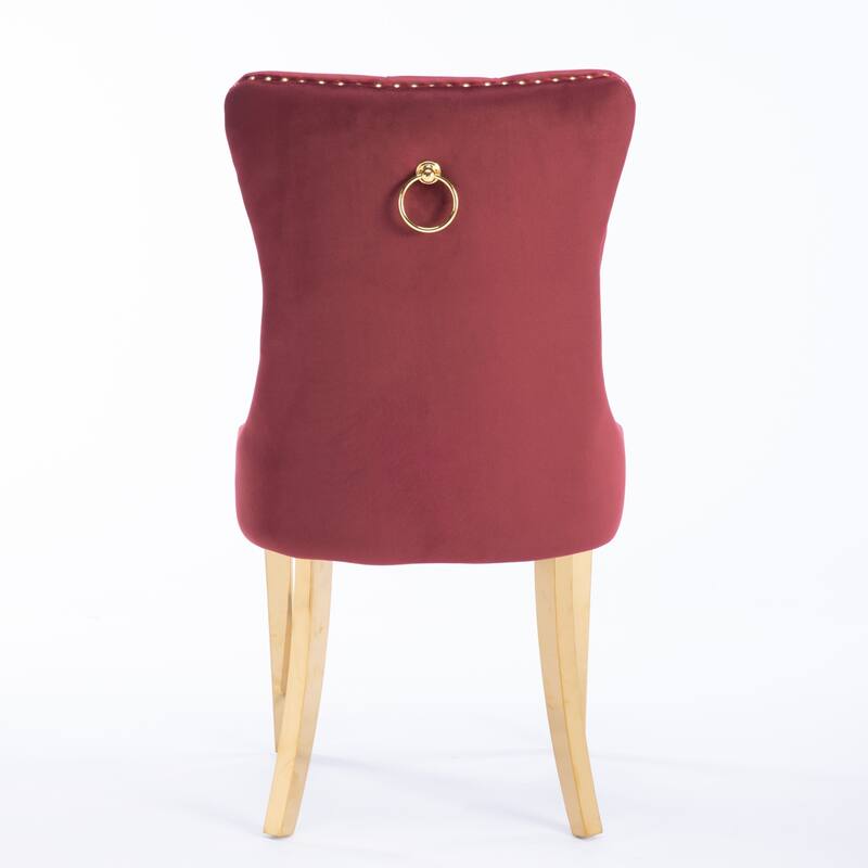 Velvet Dining Chairs Set of 2, Tufted Upholstered Dining Room Chairs, Kitchen Chair with Back Ring Pull & Nailhead Trim