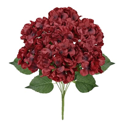 Set of 2 Deluxe Burgundy Artificial Hydrangea Flower Stem Bush Bouquet 20in - 20" L x 12" W x 12" DP