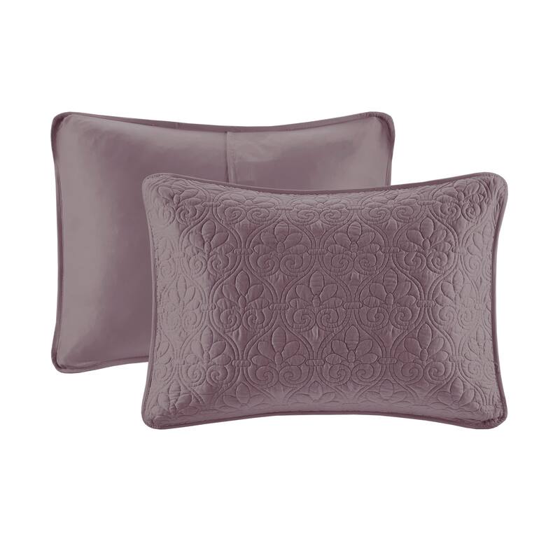 Madison Park Mansfield Reversible Oversized 3-piece Solid Texture Bedspread Quilt Set with Matching Shams - Purple - Queen