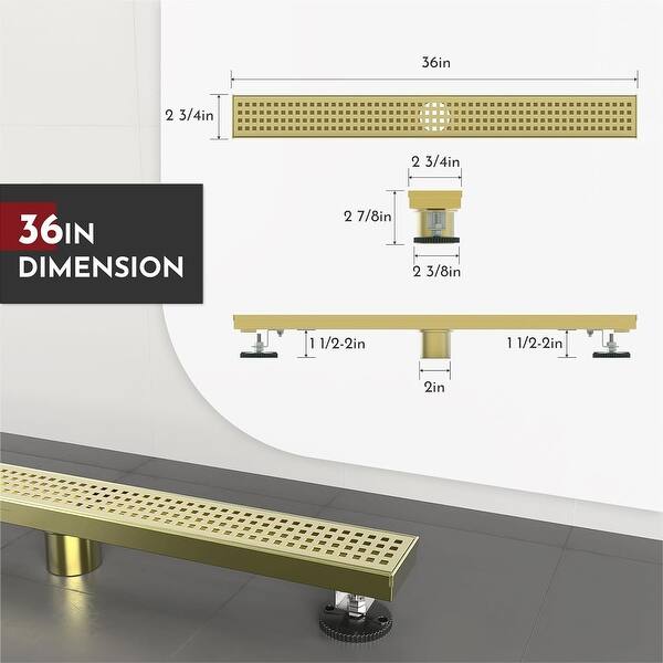 dimension image slide 3 of 5, 36-Inch Linear Shower Drain with Stainless Steel Grate - 36 inch