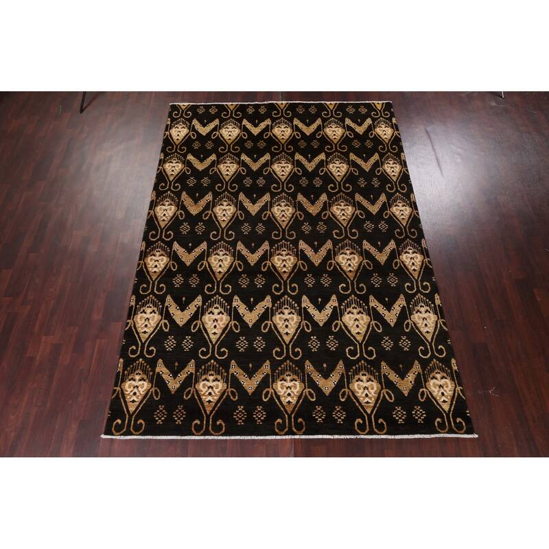 Geometric Oriental Gabbeh Kashkoli Area Rug Hand-knotted Wool Carpet - 7'10" x 11'3"