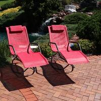 Sunnydaze Folding Rocking Chaise Lounger with Headrest Pillow - Red - Set of 2 - Set of 2