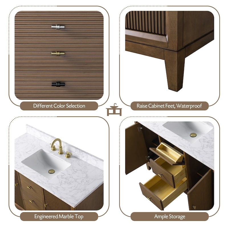Vanity Art 48" Freestanding Bathroom Vanity with Engineered Marble Top and Sink