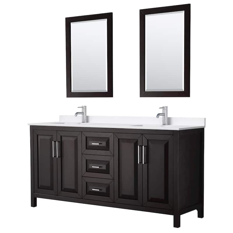 Wyndham Collection WCV252572D-QTZ-UNSM24 Daria 72" Free Standing - Dark Espresso / White Quartz Top / Polished Chrome