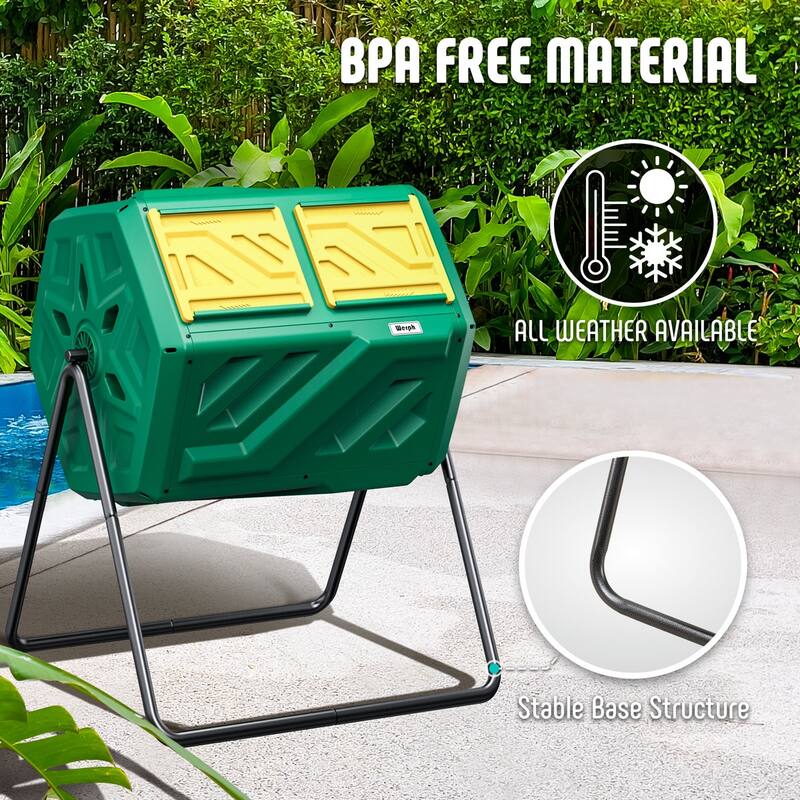 Werph 43 Gallon Dual Chamber Compost Tumbler Bin