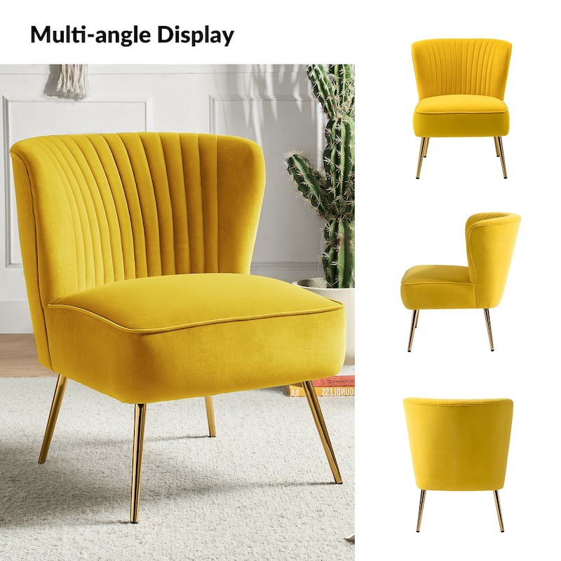 Monica 22''W Upholstered Modern Tufted Accent Side Chair with Gold Legs by HULALA HOME