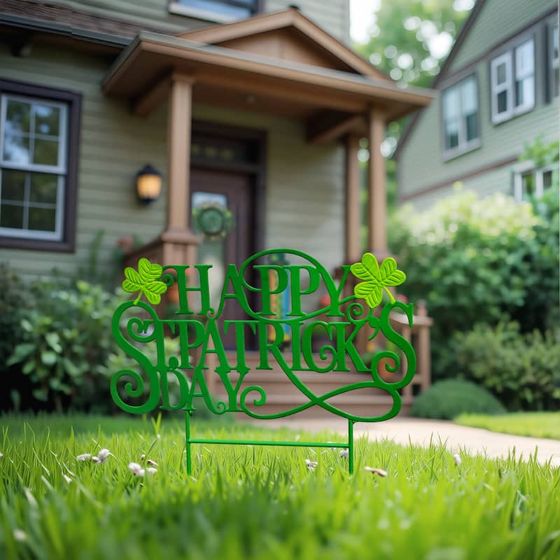 Glitzhome Happy St. Patrick's Day Metal Yard Stakes or Wall Sign