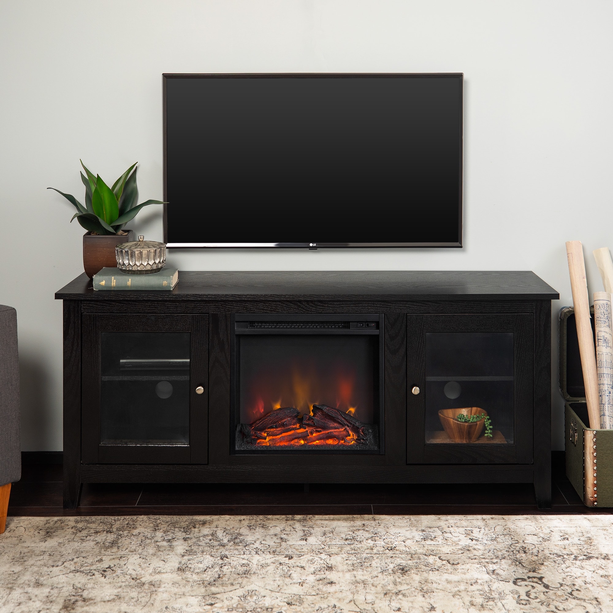 black fireplace tv stand