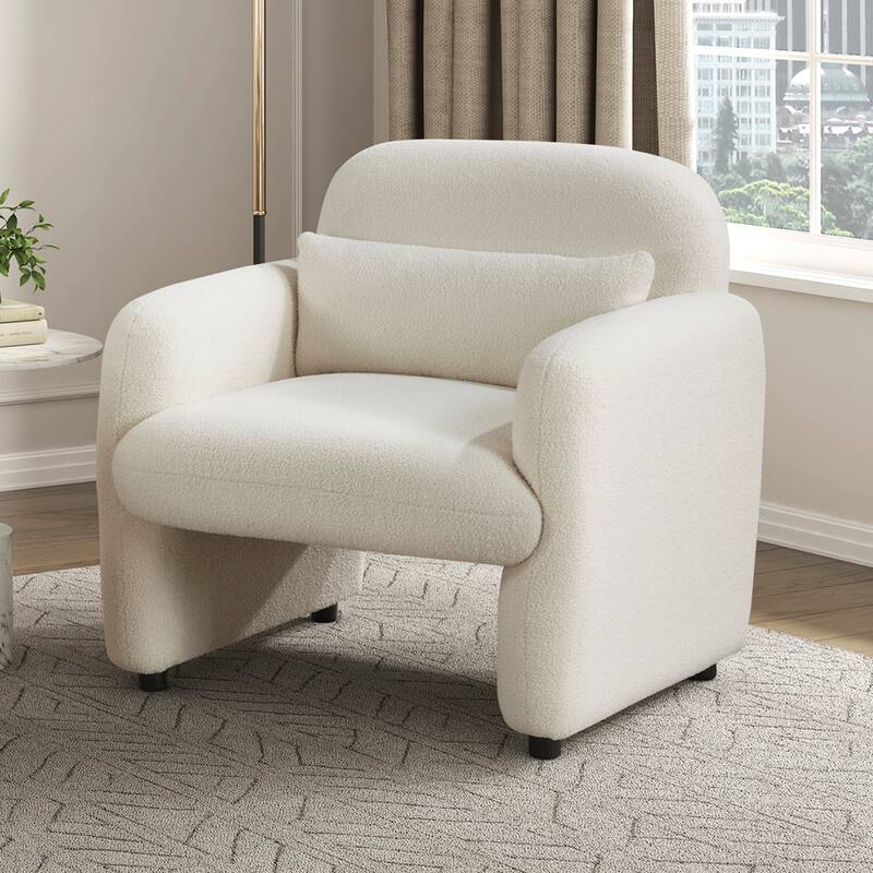 Silas 32.5" Boucle Accent Chair - 1 Matching Pillow, Attached Cushions