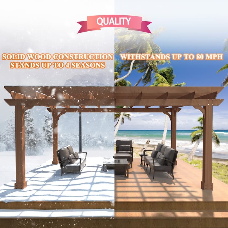 VEIKOUS Outdoor Cedar Wood Pergola Gazebo Kit with Flat Roof Trellis for Patio, Deck, Garden and Backyard