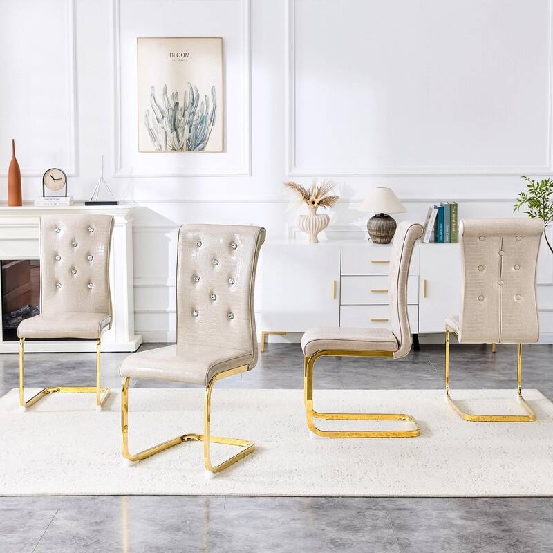 Set of 2 Retro Alligator Skin Upholstered Dining Chairs with Crystal Buckle Design & Faux Leather