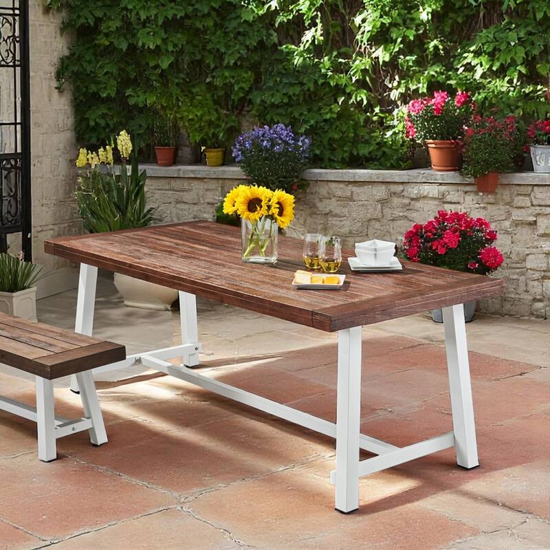 79" Outdoor Dining Table for 8, Industrial Patio Table with Metal Frame, Rectangular Garden Table for Backyard, Deck, or Porch