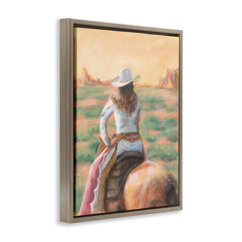 Stupell Cowgirl Atop Country Horse Framed Floater Canvas Wall Art Design By Pam Britton