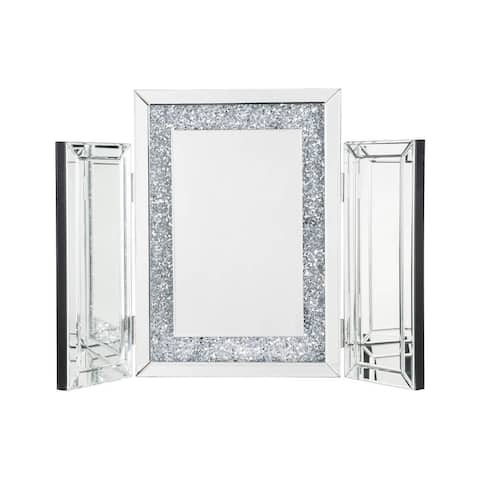 ACME Noralie Mirror with LED in Mirrored and Faux Diamonds