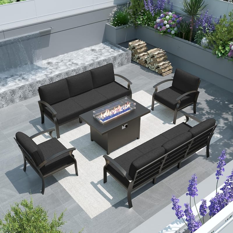 Aluminum Patio Furniture Set with FirePit Ottomans Swivel Chairs,Sectional Sofa with Thick Seat Cushions for Porch Garden