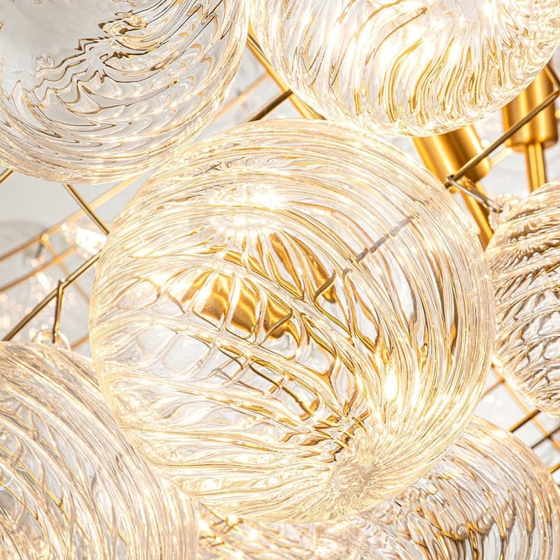 Luxury Ribbed Glass Globe Cluster Bubble Chandelier - Brass, Nickel