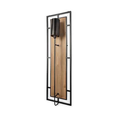 Cleo Black Metal & Wood w/ Black Fabric Shade Rectangular Wall Sconce