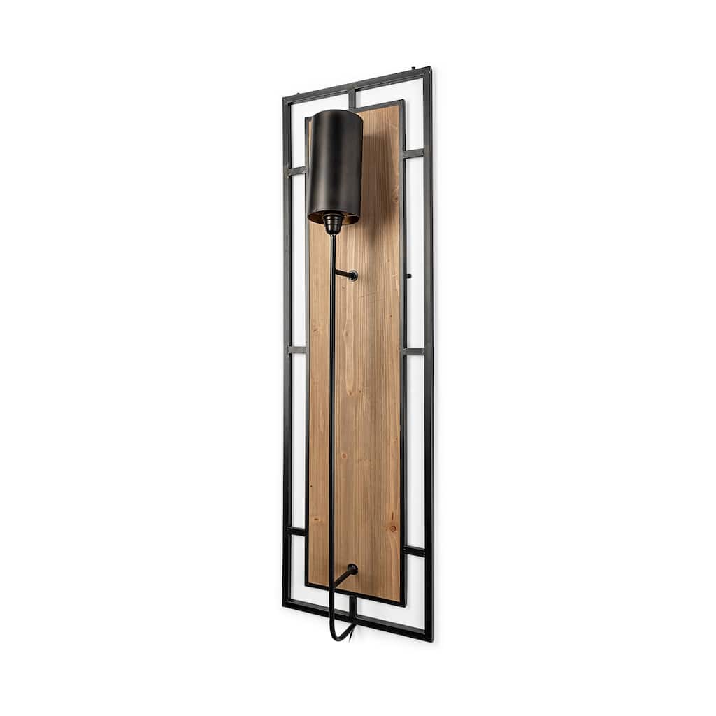 Cleo Black Metal & Wood w/ Black Fabric Shade Rectangular Wall Sconce