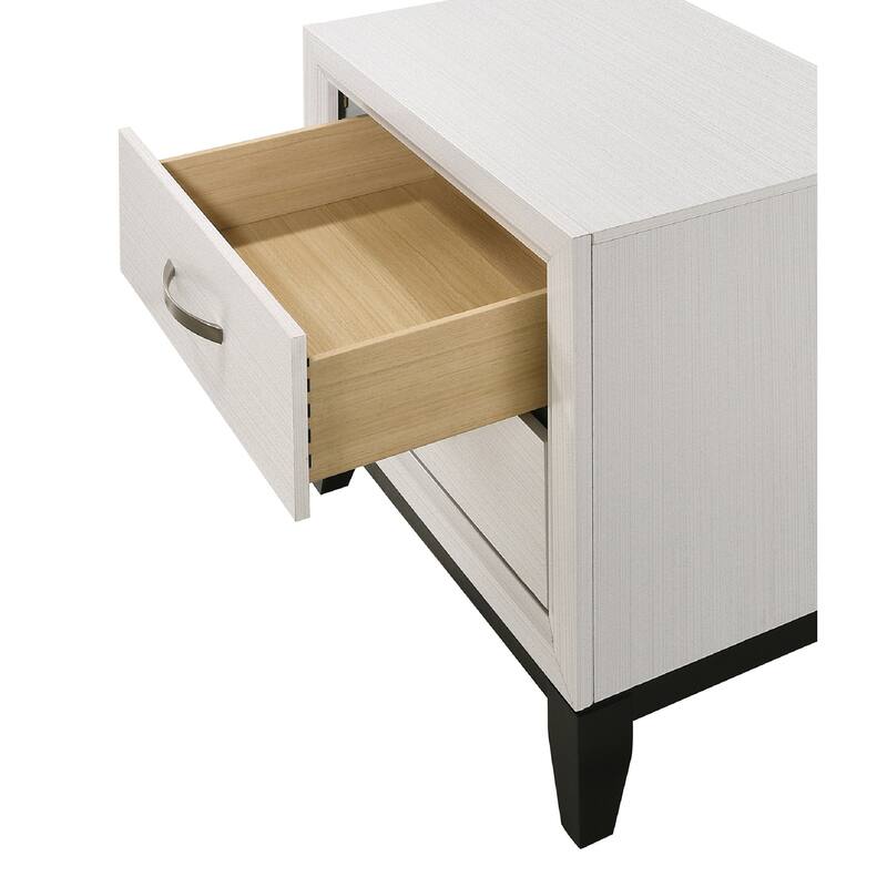 White Two-Drawer Nightstand with Metal Handles