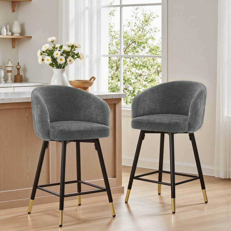 26" Counter Height Swivel Barstool with Arms and Metal Legs - 37"H x 22"W x 22"D