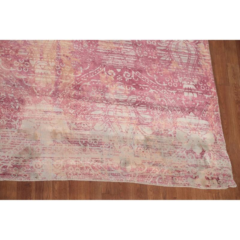 Abstract Indian Square Area Rug Handmade Silk Carpet - 13'11"x 13'9"