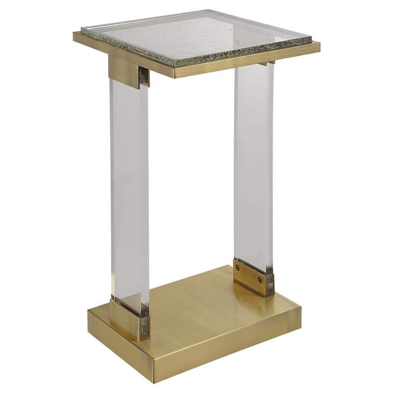 Seeded Glass Top Side Accent Table - 25.25" - Brown and Clear