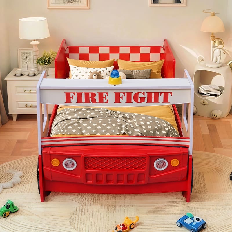 Twin Size Kids Bed Frame, Cool Cartoon Car Bed, Patrol Police Car Bed, Fire Truck Bed, Racing Car Bed for Toddler Floor Bed