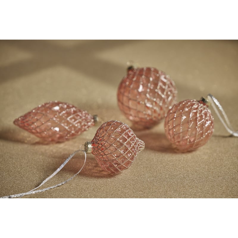 Joulu Onion Shape Harlequin Light Plum Glass Ornaments, Set of 6