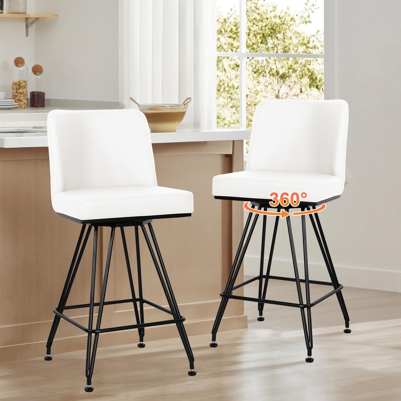 26" Upholstered Swivel Counter Height Bar Stools with Metal Frame - 38.2"H x 17.7"W x 19.1"D