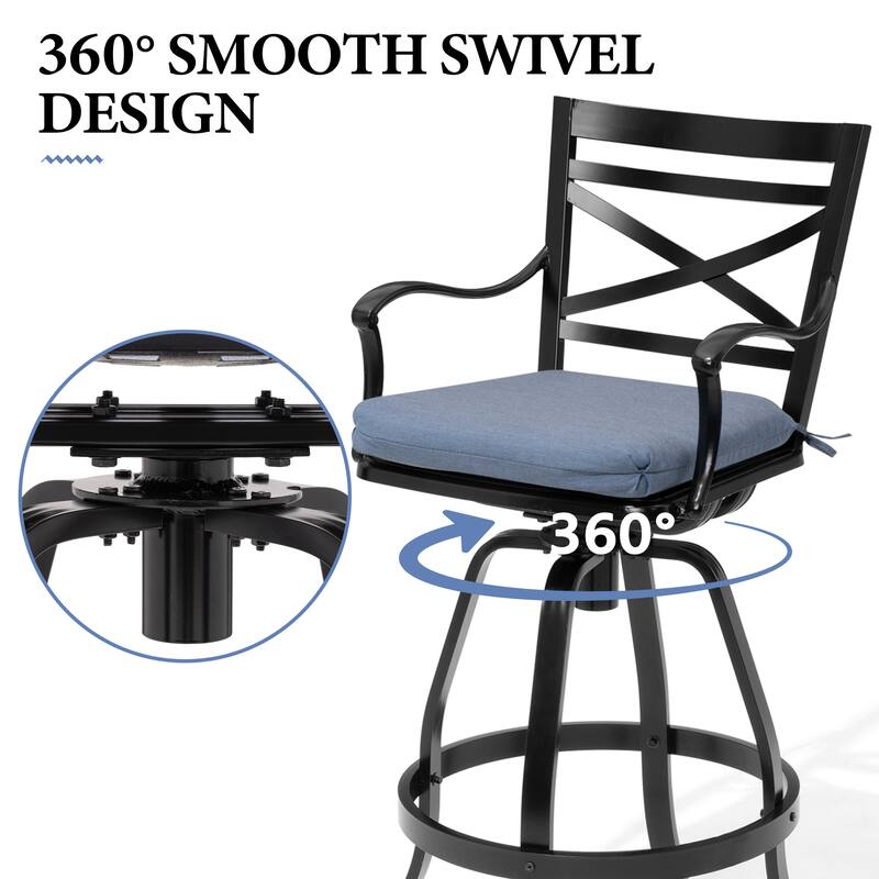 All-Weather Patio Outdoor Indoor Aluminum Swivel Bar Stools with Sunbrella Cushion