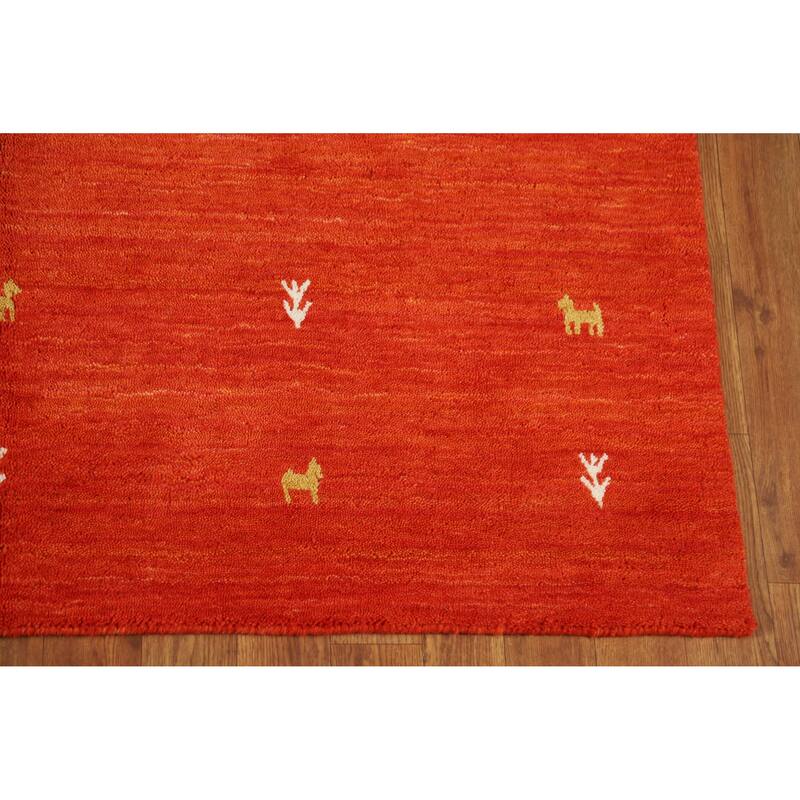 Hand Knotted Oriental 100% Wool Carpet Tribal Animal Pictorial Oranges & Rust Gabbeh Area Rug - 6' 6'' X 4' 6''