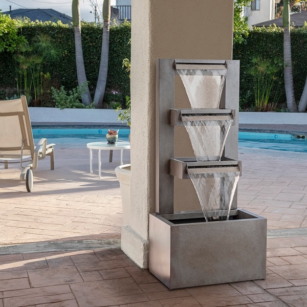 slide 2 of 12, Alpine Corporation 43-inch Multi-tier Industrial Metal Patio Fountain