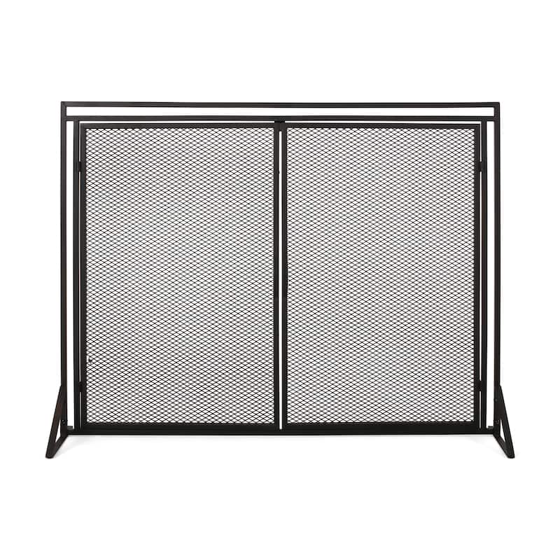 Modern Iron Fireplace Screen with Easy Access Doors and Matte Finish