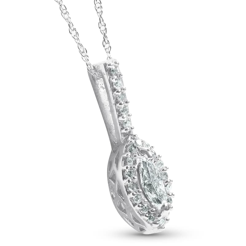 1/2CT Marquise Halo Pave Lab Grown Diamond Solitaire Pendant White Gold