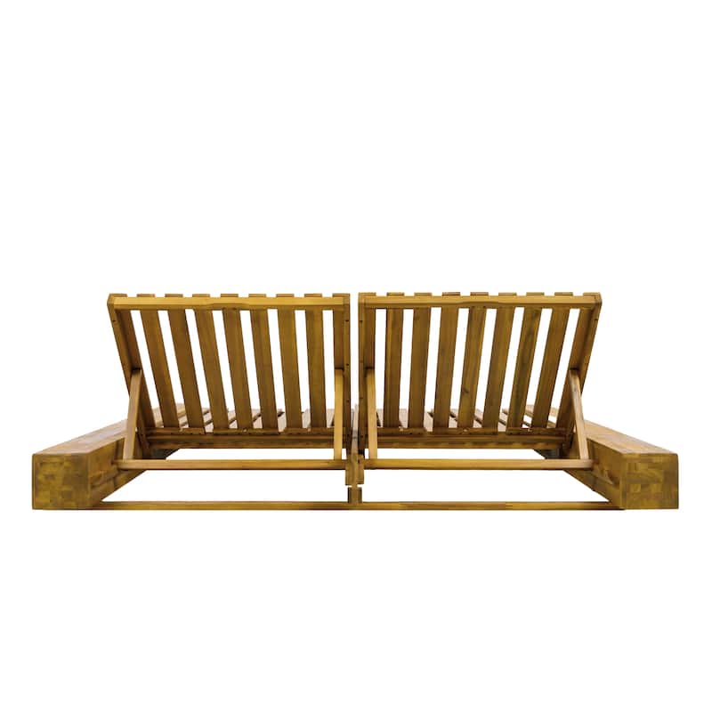 Christopher Knight Home - Thalric Outdoor Acacia Wood Double Chaise Lounge with Adjustable Backrest and Optional Cushions