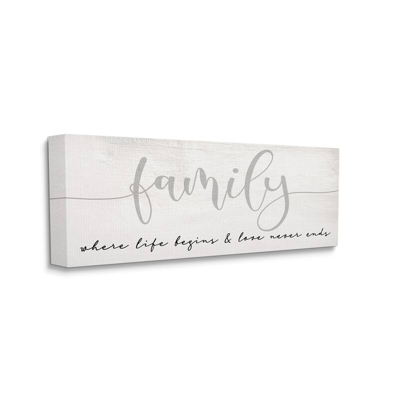 Stupell Family Love Never Ends Sentiment Charming Typography Canvas Wall Art - Grey - 10 x 24