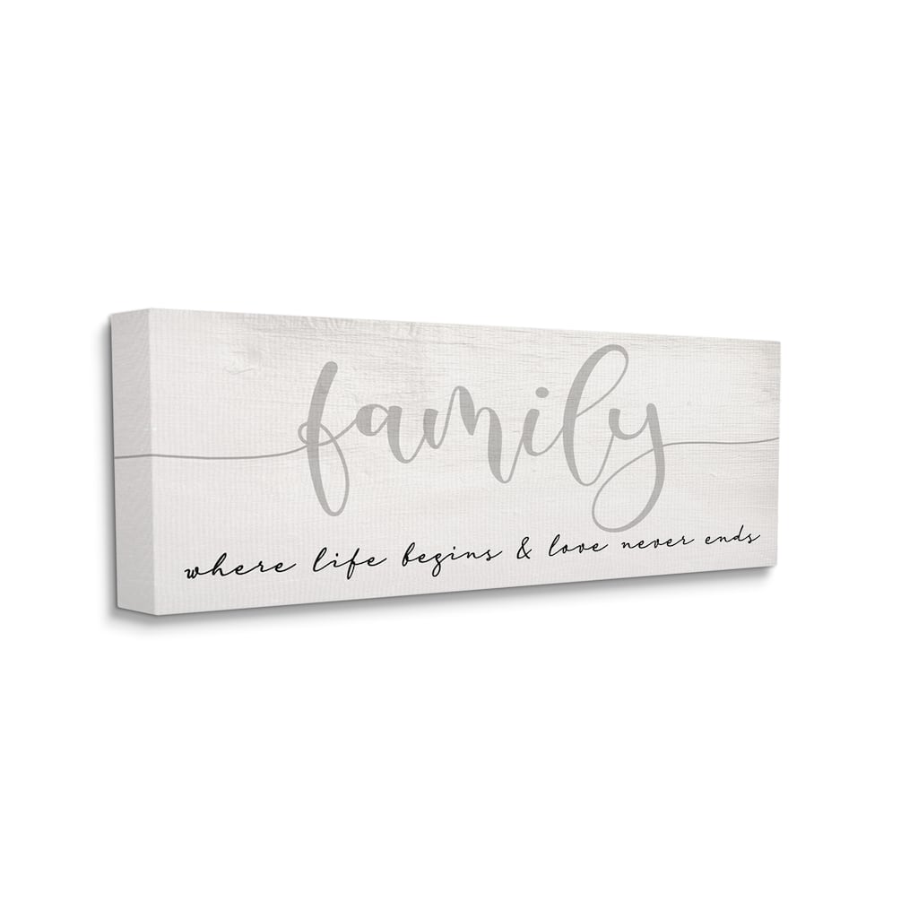Stupell Family Love Never Ends Sentiment Charming Typography Canvas Wall Art - Grey