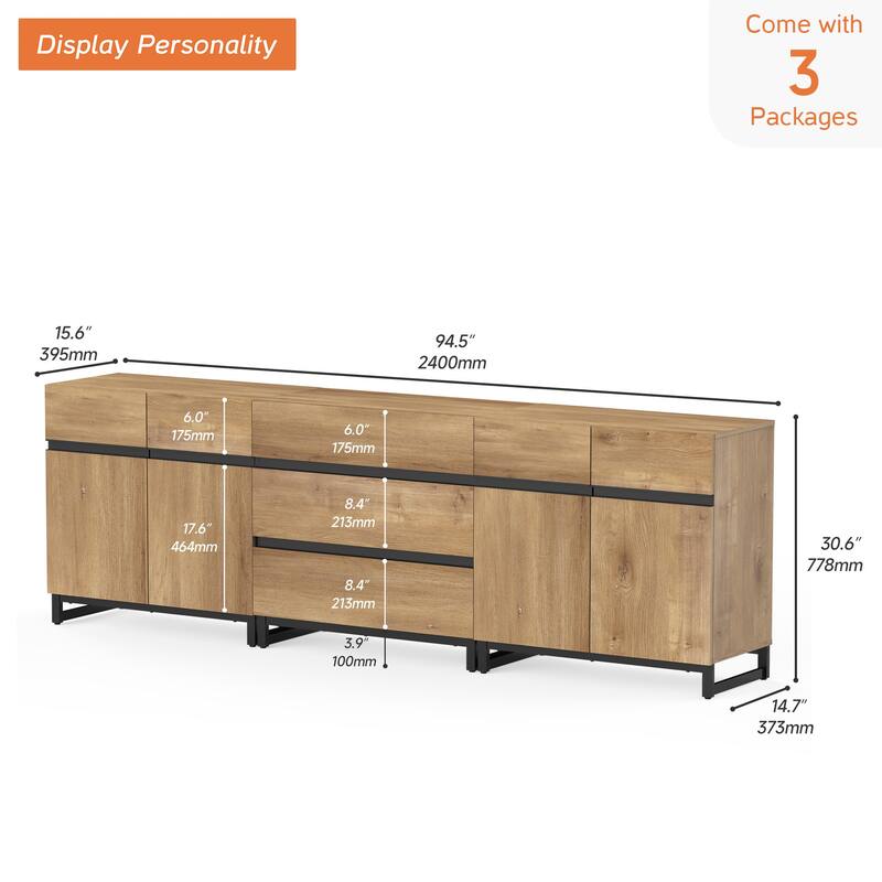 WAMPAT Storage Cabinet, 3 in 1 Modern Sideboard