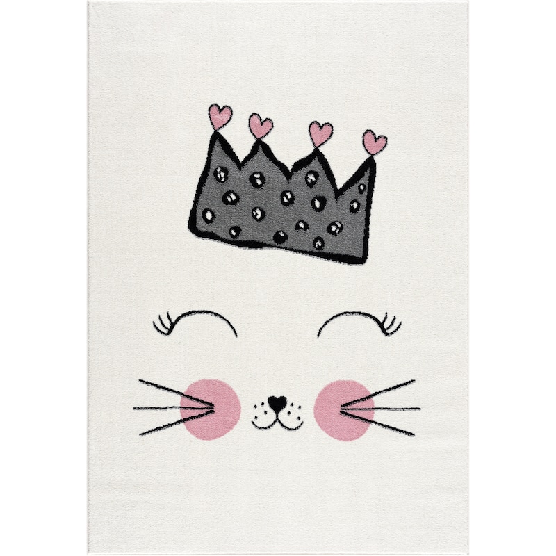 Abani Play Contemporary Pink and Yellow Kitten Indoor Area Rug