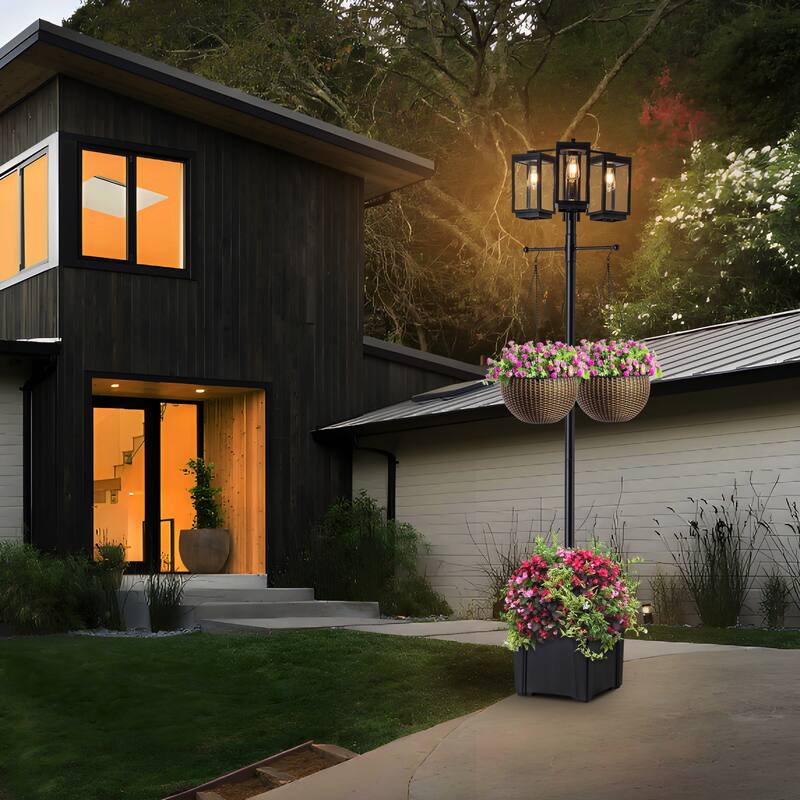 C Cattleya 3-Light 77.5in Solar Outdoor Post Light with Planter (Bulb Included)