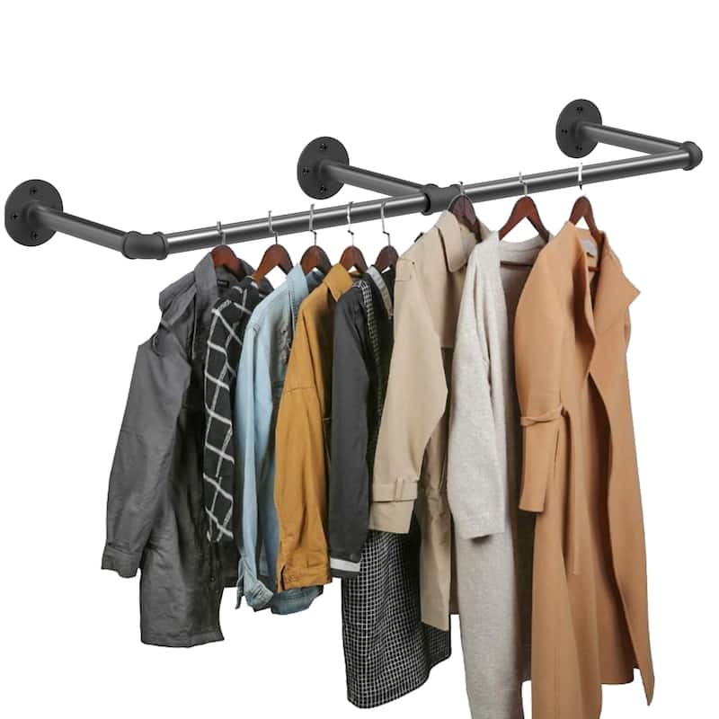 70.8'' Wall Mounted Clothes Rack Industrial Iron Pipe Hanging Rod - 70.8 L 10.8 W inch