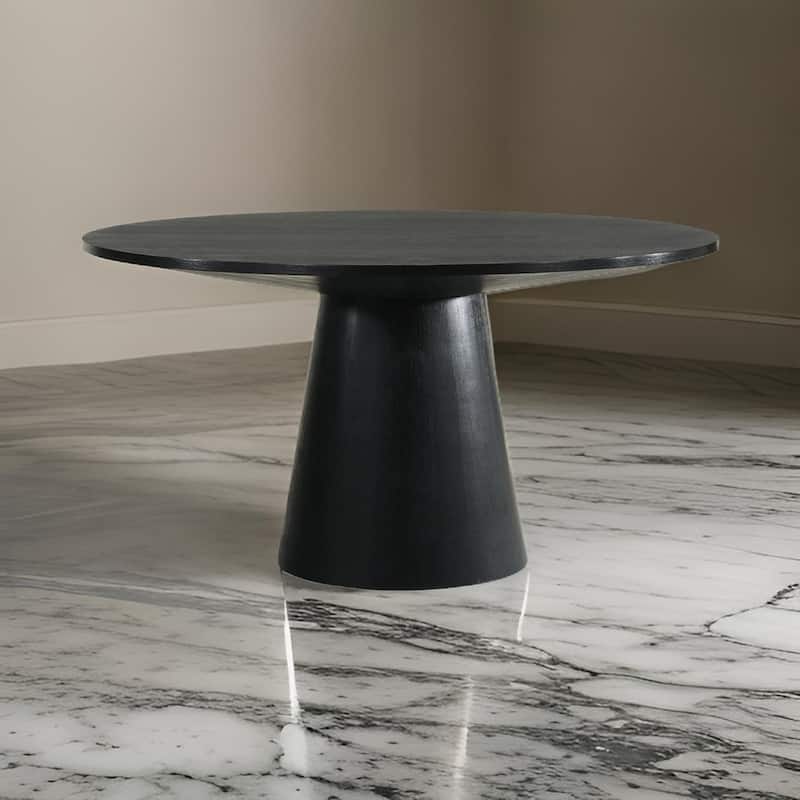 Yuvi 47 Inch Dining Table, Round Tabletop, Pedestal Base, Black Finish