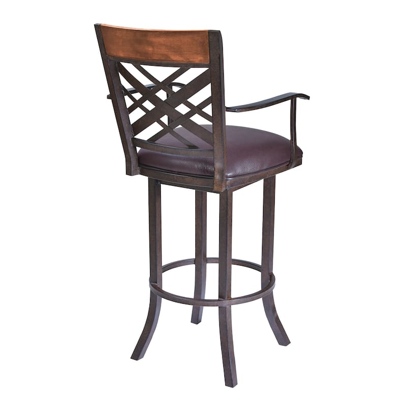 Brown Faux Leather Full Back Counter Bar Stool with Iron Frame and Cushion - 19” x 19” x 45” (D x W x H)