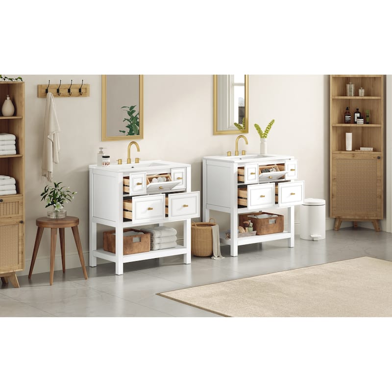 60'' Bathroom Vanity With Ceramic Sink Combo, Free Standing Single Vanity Set With 5 Drawers,Solid Wood FrameStorage Cabinet