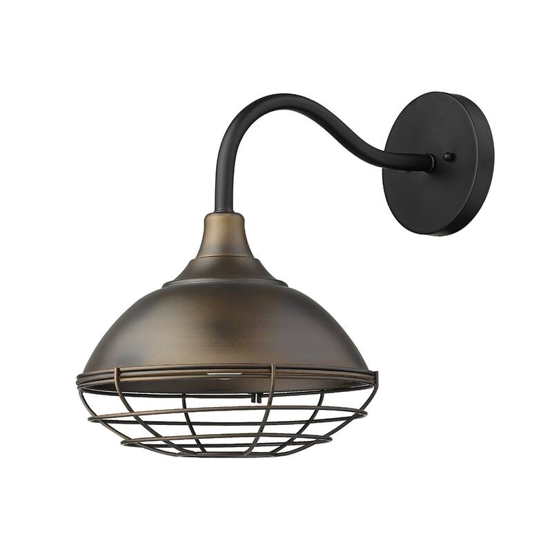 1-Light Farmhouse Style Outdoor Wall Sconce Light Fixture in Oil-Rubbed Bronze Finish with Wire Cage