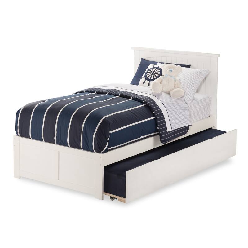 Classic Platform Bed with Trundle - Twin Size, Solid Wood Frame, White Finish, Full Size Bed Frame